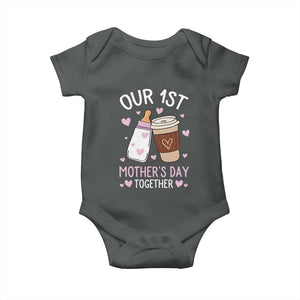 Funny Our First Mother's Day Together Baby Onesie Mom And Baby Matching Milk Coffee TS11 Dark Heather Print Your Wear