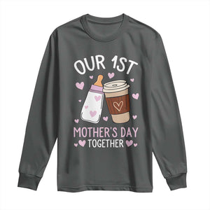 Funny Our First Mother's Day Together Long Sleeve Shirt Mom And Baby Matching Milk Coffee TS11 Dark Heather Print Your Wear