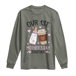 Funny Our First Mother's Day Together Long Sleeve Shirt Mom And Baby Matching TS11 Military Green Print Your Wear