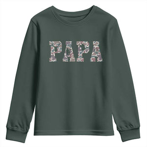 Funny Papa Hunting Youth Sweatshirt Deer Hunter Father's Day Camouflage Flag TS11 Dark Forest Green Print Your Wear