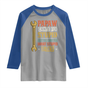 Funny Papaw Can't Fix Stupid But He Can Fix What Stupid Does Raglan Shirt Grandpa Father's Day TS11 Sport Gray Royal Print Your Wear