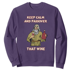 Funny Passover Drinking Sweatshirt Keep Calm And Passover That Wine Jewish TS02 Purple Print Your Wear