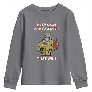 Funny Passover Drinking Youth Sweatshirt Keep Calm And Passover That Wine Jewish TS02 Charcoal Print Your Wear