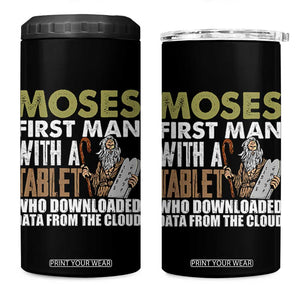 Funny Passover Jewish Tech Pun 4 in 1 Can Cooler Tumbler Moses First Man with a Tablet Who Downloaded Data from the Cloud TS02 One Size: 16 oz Black Print Your Wear