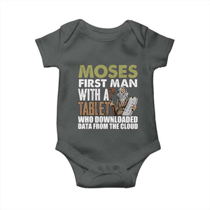 Funny Passover Jewish Tech Pun Baby Onesie Moses First Man with a Tablet Who Downloaded Data from the Cloud TS02 Dark Heather Print Your Wear