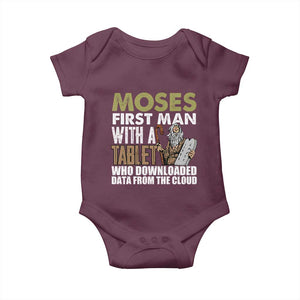 Funny Passover Jewish Tech Pun Baby Onesie Moses First Man with a Tablet Who Downloaded Data from the Cloud TS02 Maroon Print Your Wear