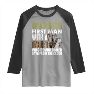 Funny Passover Jewish Tech Pun Raglan Shirt Moses First Man with a Tablet Who Downloaded Data from the Cloud TS02 Sport Gray Black Print Your Wear