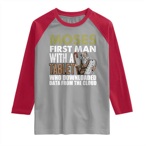 Funny Passover Jewish Tech Pun Raglan Shirt Moses First Man with a Tablet Who Downloaded Data from the Cloud TS02 Sport Gray Red Print Your Wear