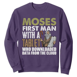 Funny Passover Jewish Tech Pun Sweatshirt Moses First Man with a Tablet Who Downloaded Data from the Cloud TS02 Purple Print Your Wear