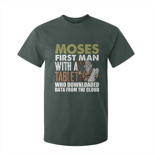Funny Passover Jewish Tech Pun T Shirt For Kid Moses First Man with a Tablet Who Downloaded Data from the Cloud TS02 Dark Forest Green Print Your Wear