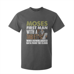Funny Passover Jewish Tech Pun T Shirt For Kid Moses First Man with a Tablet Who Downloaded Data from the Cloud TS02 Dark Heather Print Your Wear