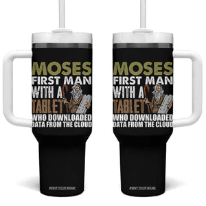 Funny Passover Jewish Tech Pun Tumbler With Handle Moses First Man with a Tablet Who Downloaded Data from the Cloud TS02 One Size: 40 oz Black Print Your Wear