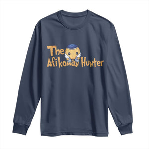 Funny Passover Long Sleeve Shirt Afikoman Hunter Jewish Family Seder Matzah TS02 Navy Print Your Wear