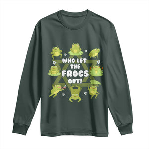 Funny Passover Long Sleeve Shirt Who Let the Frogs Out Jewish Seder Fami TS02 Dark Forest Green Print Your Wear
