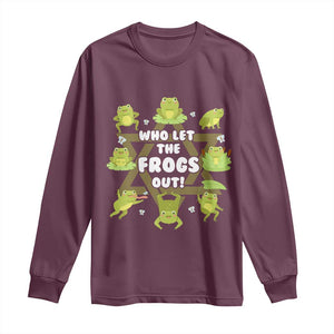 Funny Passover Long Sleeve Shirt Who Let the Frogs Out Jewish Seder Fami TS02 Maroon Print Your Wear