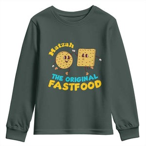 Funny Passover Matzah Youth Sweatshirt The Original Fast Food Seder Jewish TS02 Dark Forest Green Print Your Wear