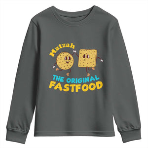 Funny Passover Matzah Youth Sweatshirt The Original Fast Food Seder Jewish TS02 Dark Heather Print Your Wear