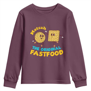 Funny Passover Matzah Youth Sweatshirt The Original Fast Food Seder Jewish TS02 Maroon Print Your Wear