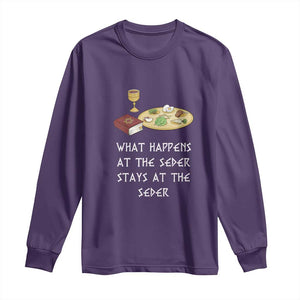 Funny Passover Seder Long Sleeve Shirt What Happens At The Seder Stays At The Seder Jewish Holiday TS02 Purple Print Your Wear