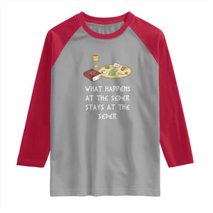 Funny Passover Seder Raglan Shirt What Happens At The Seder Stays At The Seder Jewish Holiday TS02 Sport Gray Red Print Your Wear