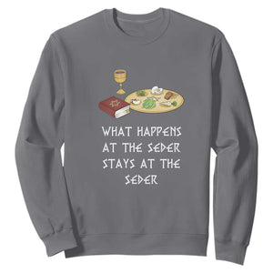 Funny Passover Seder Sweatshirt What Happens At The Seder Stays At The Seder Jewish Holiday TS02 Charcoal Print Your Wear