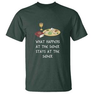 Funny Passover Seder T Shirt What Happens At The Seder Stays At The Seder Jewish Holiday TS02 Dark Forest Green Print Your Wear