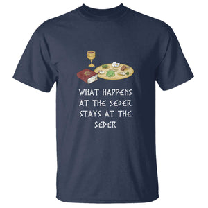 Funny Passover Seder T Shirt What Happens At The Seder Stays At The Seder Jewish Holiday TS02 Navy Print Your Wear