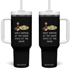 Funny Passover Seder Tumbler With Handle What Happens At The Seder Stays At The Seder Jewish Holiday TS02 One Size: 40 oz Black Print Your Wear