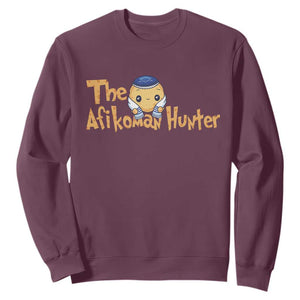 Funny Passover Sweatshirt Afikoman Hunter Jewish Family Seder Matzah TS02 Maroon Print Your Wear