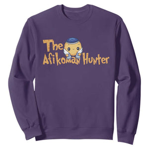 Funny Passover Sweatshirt Afikoman Hunter Jewish Family Seder Matzah TS02 Purple Print Your Wear