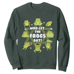 Funny Passover Sweatshirt Who Let the Frogs Out Jewish Seder Fami TS02 Dark Forest Green Print Your Wear