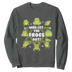 Funny Passover Sweatshirt Who Let the Frogs Out Jewish Seder Fami TS02 Dark Heather Print Your Wear