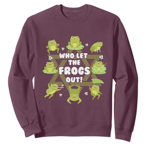 Funny Passover Sweatshirt Who Let the Frogs Out Jewish Seder Fami TS02 Maroon Print Your Wear