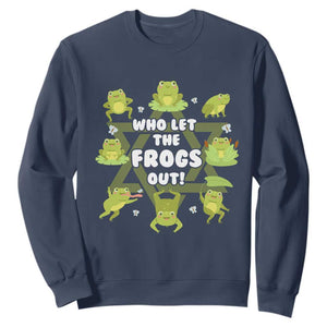 Funny Passover Sweatshirt Who Let the Frogs Out Jewish Seder Fami TS02 Navy Print Your Wear