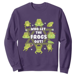 Funny Passover Sweatshirt Who Let the Frogs Out Jewish Seder Fami TS02 Purple Print Your Wear