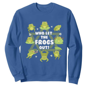 Funny Passover Sweatshirt Who Let the Frogs Out Jewish Seder Fami TS02 Royal Blue Print Your Wear
