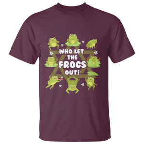 Funny Passover T Shirt Who Let the Frogs Out Jewish Seder Fami TS02 Maroon Print Your Wear