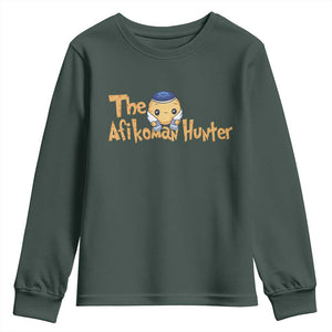 Funny Passover Youth Sweatshirt Afikoman Hunter Jewish Family Seder Matzah TS02 Dark Forest Green Print Your Wear
