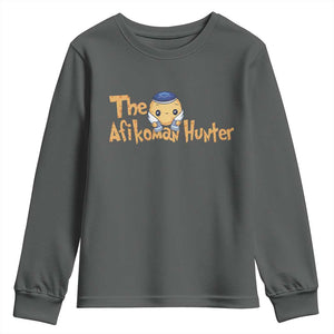 Funny Passover Youth Sweatshirt Afikoman Hunter Jewish Family Seder Matzah TS02 Dark Heather Print Your Wear