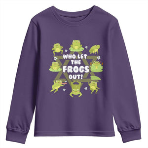 Funny Passover Youth Sweatshirt Who Let the Frogs Out Jewish Seder Fami TS02 Purple Print Your Wear