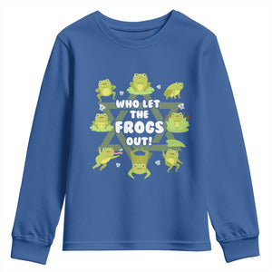 Funny Passover Youth Sweatshirt Who Let the Frogs Out Jewish Seder Fami TS02 Royal Blue Print Your Wear