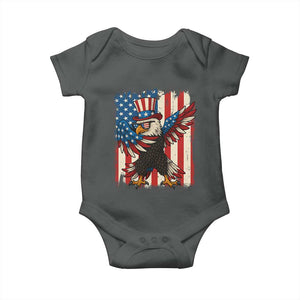Funny Patriotic Dabbing American Flag Bald Eagle 4th Of July Baby Onesie TS11 Dark Heather Print Your Wear