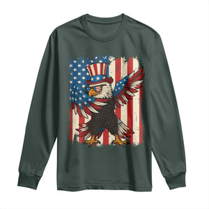 Funny Patriotic Dabbing American Flag Bald Eagle 4th Of July Long Sleeve Shirt TS11 Dark Forest Green Print Your Wear