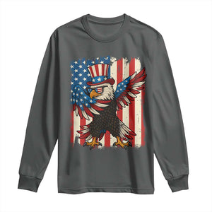 Funny Patriotic Dabbing American Flag Bald Eagle 4th Of July Long Sleeve Shirt TS11 Dark Heather Print Your Wear