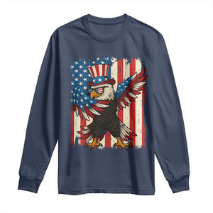 Funny Patriotic Dabbing American Flag Bald Eagle 4th Of July Long Sleeve Shirt TS11 Navy Print Your Wear