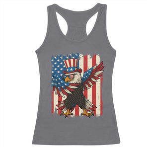 Funny Patriotic Dabbing American Flag Bald Eagle 4th Of July Racerback Tank Top TS11 Charcoal Print Your Wear