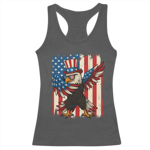 Funny Patriotic Dabbing American Flag Bald Eagle 4th Of July Racerback Tank Top TS11 Dark Heather Print Your Wear