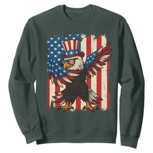 Funny Patriotic Dabbing American Flag Bald Eagle 4th Of July Sweatshirt TS11 Dark Forest Green Print Your Wear