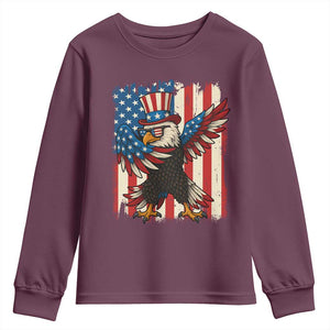 Funny Patriotic Dabbing American Flag Bald Eagle 4th Of July Youth Sweatshirt TS11 Maroon Print Your Wear