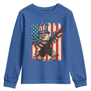 Funny Patriotic Dabbing American Flag Bald Eagle 4th Of July Youth Sweatshirt TS11 Royal Blue Print Your Wear